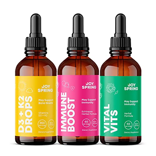 Joyspring Vital Vits, Immune Boost & Vitamin D3 Supplement Set - Natural Daily Herbal Drops - Fill In Dietary Gaps - Back To School Bundle - Help Protect Your Child's Health - Comes In A Convenient L #TOP5