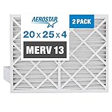 Aerostar 20x25x4 Air Filter MERV 13 (for Allergies, Dust, Lint, Mold, Pet Dander, Smoke, Smog & Bacteria) - Electrostatic MPR 1500-1900 & FPR 10 - Pleated HVAC AC Furnace Air Filters - Pack of 2
