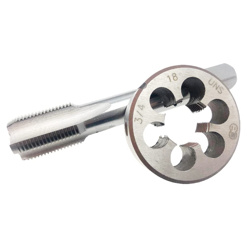 Juego de machos y terrajas HSS de 3/4"-18, Mano Derecha, terraja para roscar a máquina de 3/4 x 18, Herramienta de roscado de 3/4-18, Macho de roscar de 3/4-18 y terraja Redonda de 3/4 x 18