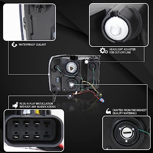 Autozensation Compatible With 2007-2013 Gmc Sierra 1500 2500Hd 3500Hd Headlamps Assembly Left+Right Led Bar Headlights #TOP3