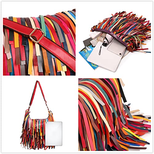 Bolso de hombro de cuero multicolor para mujer miniatura 5