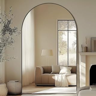 Oversized Floor Mirror Full Length with Stand, 72"X44" Extra Large Arch Standing Mirror Full Length, Tempered Glass Black Full Body Mirror for Bedroom Living Room, Aluminum Alloy Frame