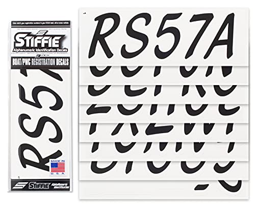 Image of Whipline Solid Black /White 3 inch Alpha-Numeric Registration Identification Numbers Stickers Decals for Boats & Personal Watercraft