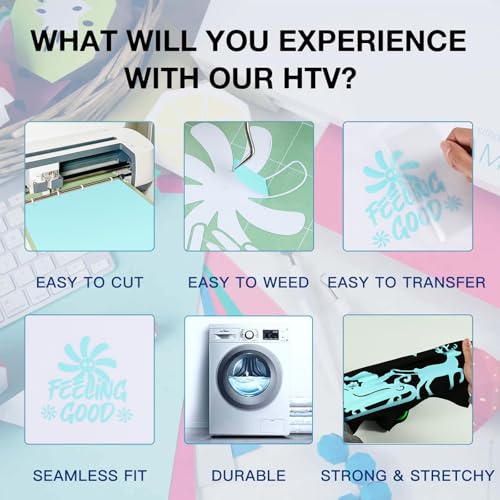Image of HTVRONT HTV Rolls Heat Transfer Vinyl - 12 inch x 8ft Mint HTV Vinyl for Shirts, Iron on Vinyl for All Cutting Machine - Easy to Cut & Weed for Heat Transfer Design (Mint)
