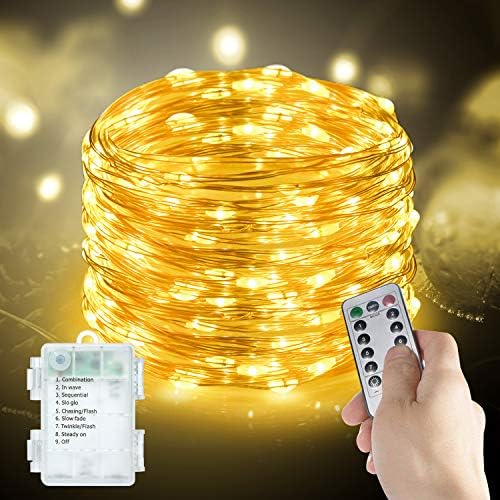 ANJAYLIA 2 Pack 100LED 33ft Fairy String Lights Battery Operated, Waterproof Twinkle Firefly Light with Remote Timer for Bedroom Garden Party Decoration Warm White
