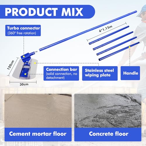 YJINGRUI Betonglätter 120 * 30 cm, Betonverteiler mit 4X1,15 m Stiel zum Verlegen von Betonböden und Zement, Bull Float Concrete Kit (blau)