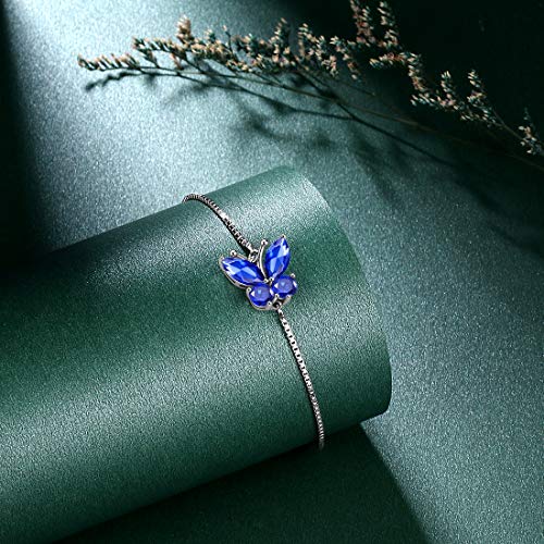 Hipunk Butterfly Blue Bracelets Birthstone Women 925 Sterling Silver September-Sapphire Birth Stone Animal Butterflies Adjust Link Bracelet Crystal Birthday Jewelry Sb0001S #TOP2