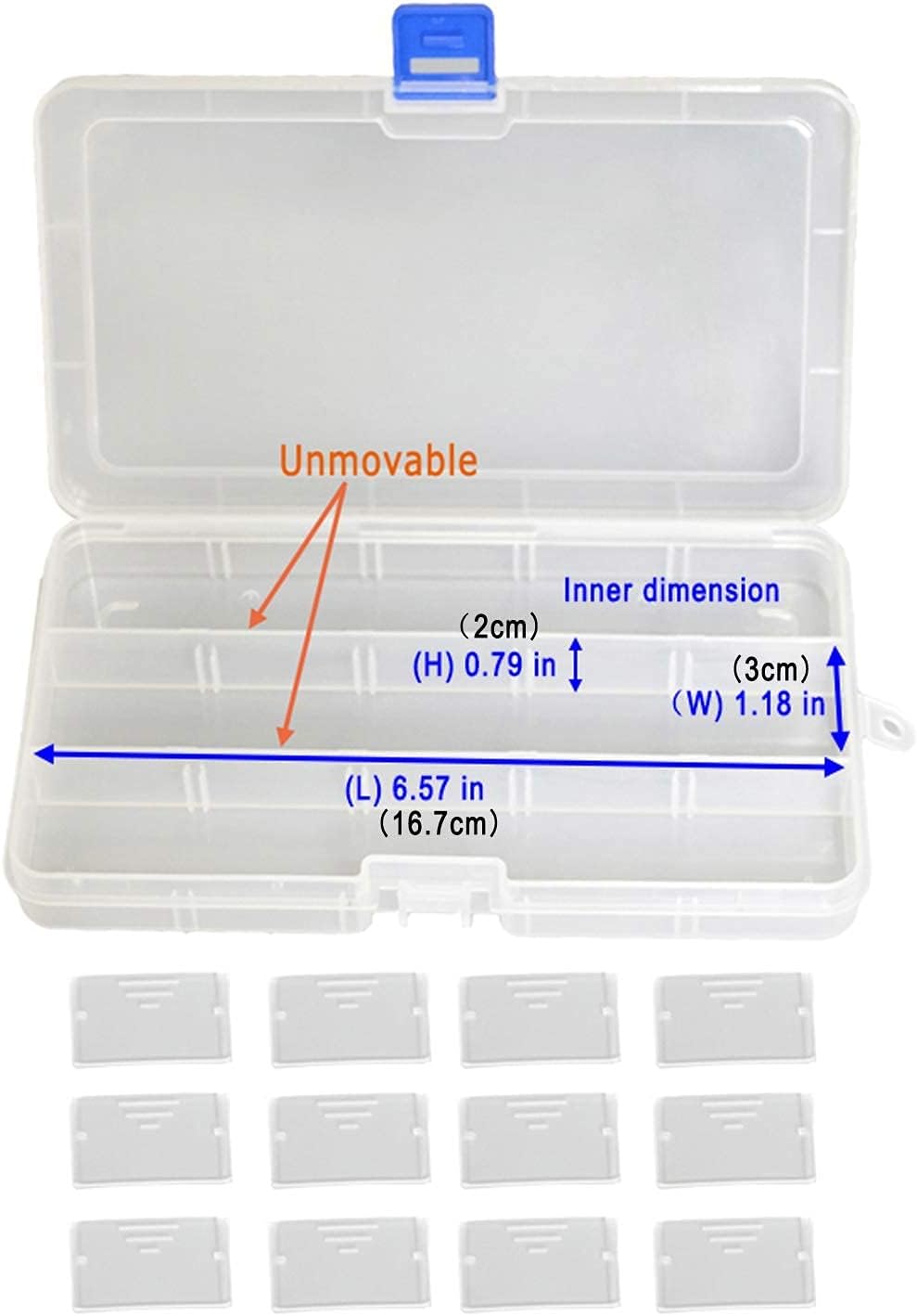 Qualsen 15 Girds Bead Organizer with Adjustable Dividers(12 Pack)，Earring Organizer Box and Small Plastic Organizer Box for Jewelry, Beads, Earrings, Crafts, Screws and Fishing Tackles Small Items