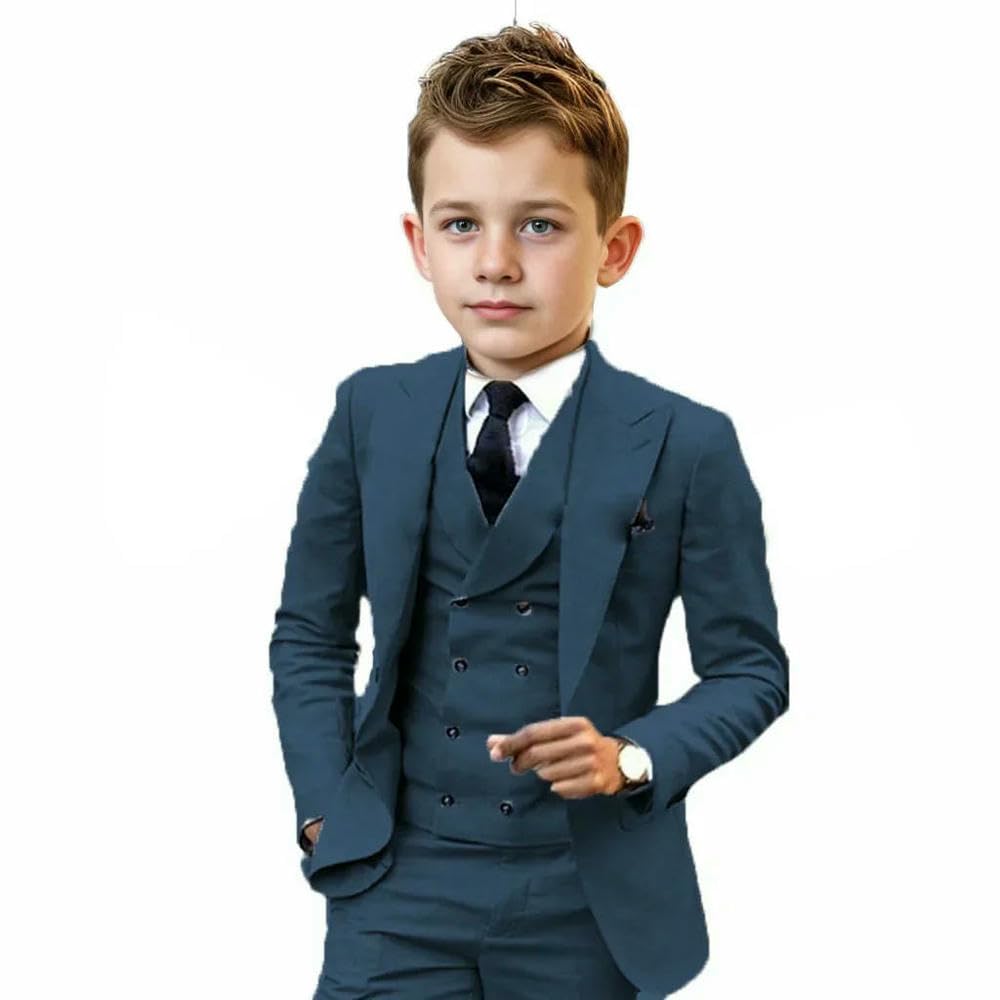 ZBDP - Set da smoking formale per ragazzi da 3 a 16 anni, 3 pezzi, vestibilità aderente, uniformi scolastiche, feste di compleanno