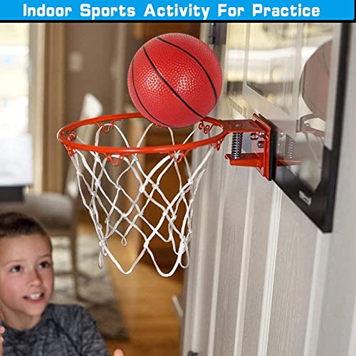 Mini Basketball Hoop Set for Kids, Wall Mount Basketball Hoop with 4 Small Replacement PVC 6\" Basketballs, ABS Backboard Large Metal Dunk Rim Goal Sport Party Pool Activity Toys Gifts for Adults