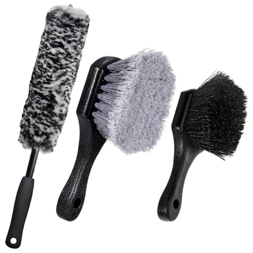 JNXIJ Car Wheel & Tire Brush Set, Soft & Stiff Bristle Cleaner Microfiber Rim Detailing Brush, Scratch Free Wheel Brushes Exterior Surface Cleaning Tool for Cars Trucks Motorcycles