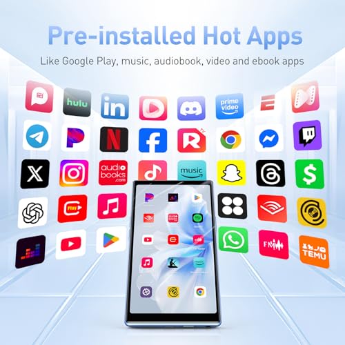 Image of AGPTEK T09 5'' 128GB MP3 Player with Bluetooth and WiFi, Andriod 13 Player | Touch Screen Music Player with Spotify, Audible, Youtube, Up to 1TB(Blue)