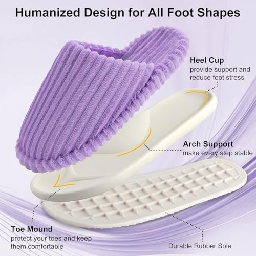 Image of Women Arch Support Slippers - House Bedroom Slippers for Woman, Orthopedic Shoes for Plantar Fasciitis, Corduroy Closed Toe Ladies Slides Outdoor 5-10.5