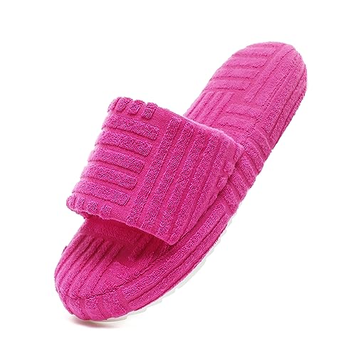 Jakcuz Women's Slide Slippers with Stylish Design Ladies' Slip on Spa Slippers with Non-Slip Rubber Sole Rosy Red Size 92