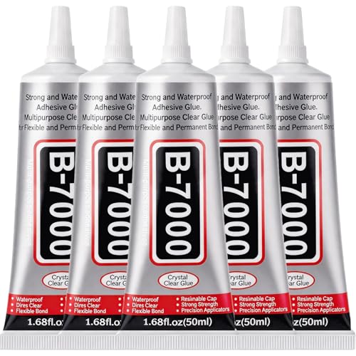 Image of B7000 Glue Clear with Precision Tip for Rhinestones, 5Pcs 50mL /1.68 fl oz | Strong Adhesive Jewelry Bead Gem Glue, Quick Dry Bedazzling Glue for Jewelry Making Repair Fabric Clothes Shoes DIY Crafts