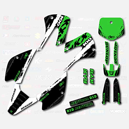 Boston Decal Works White & Green Slick Racing Graphic Kit fits Kawasaki Kx100 2005-2013 Plates Kx 100