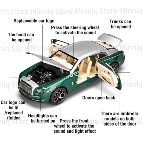 Image of 1:24 Rolls-Royce Spectre Diecast Metal Pull Back Car with 6 Openable Doors with Sound and Light Toy Decoration car Best Gift Toys for Kids (1:24 Rolls-Royce Wraith - Green)