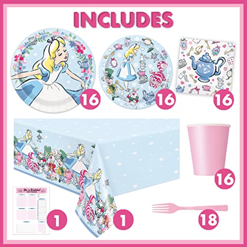 Alice In Wonderland Party Decorations | Alice In Wonderland Party Supplies | Alice In Onederland 1St Birthday Girl | Serves 16 Guests | With Tablecloth, Alice In Wonderland Plates, Cake Plates, Napkins, Cups, Forks & Party Planner #TOP2