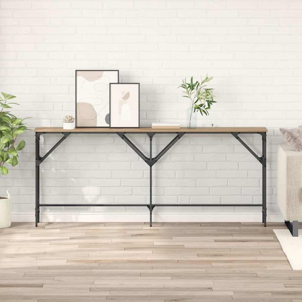 SXZenSpace Industrial Console Table 180 x 30 75 cm, Artisan Oak Engineered Wood with Steel Hairpin Frame, Narrow Slim Hallway or Living Room Accent Furniture for Sofa Side Display