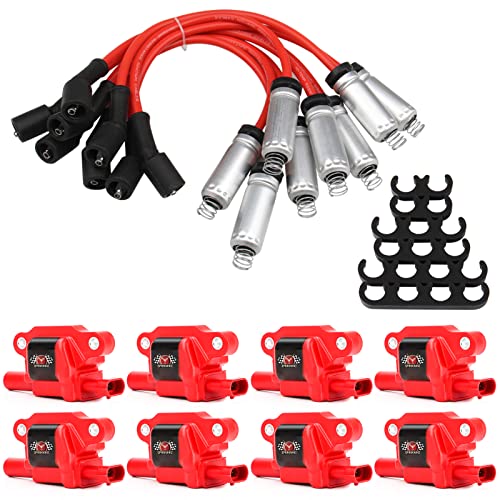 Set of 8 UF413 Square Ignition Coils with 8mm 748UU Spark Plug Wires Compatible with Chevy Silverado 1500 GMC Pontiac G8 Grand Prix H3 Tahoe Yukon Replacement for UF413 D510C 5C1554
