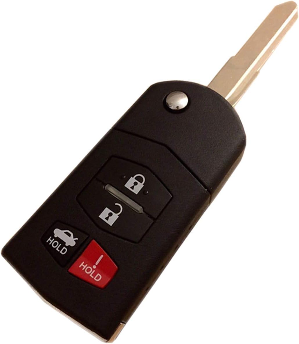 RSFOW 4 Button Replacement Flip Remote Key Case Fob Shell Compatible With Mazda 3 5 6 RX8 CX-7 CX-9 MX-5 Miata RX-8 No Chips