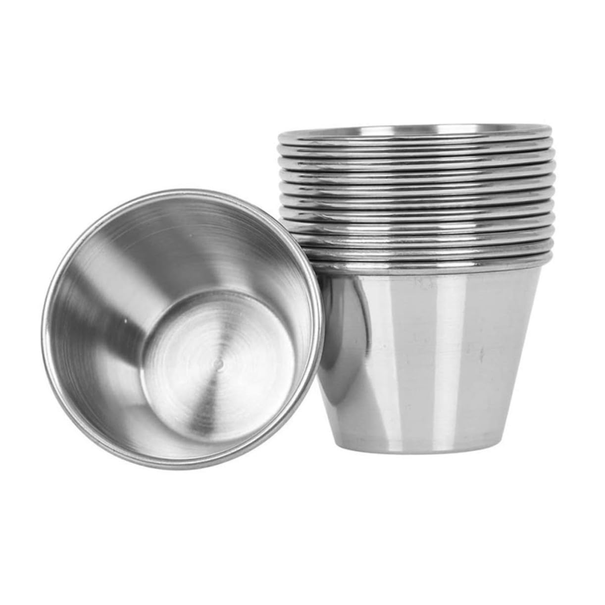 Didiseaon Bicchieri Rotondi Resistenti All'usura Set 12 in Acciaio Inossidabile Argento e Facili da Pulire per Condimenti per Uso a Tavola e Negozi Alimentari