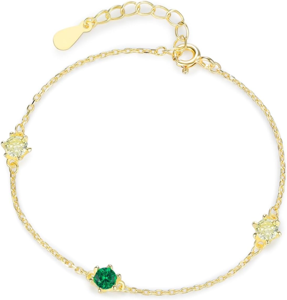 14K Gold Gemstone Bracelet for Women,Dainty Emerald/Sapphire/Amethyst Adjustable Link Bracelet,Ideal Jewelry Gift for Birthday, Anniversary or Special Occasions