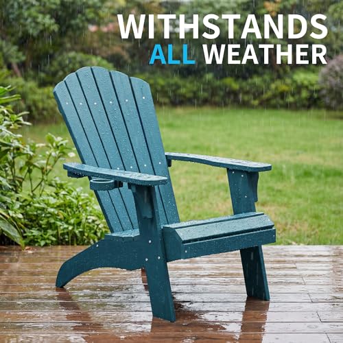 Image of Psilvam Adirondack Chairs Set of 2 with Cup Holder, Blue