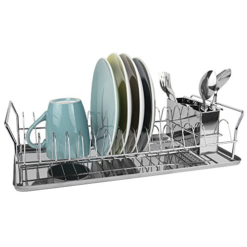 Home Basics Chrome Plated Steel Compact Dish Drainer with Raised Handles, Silver