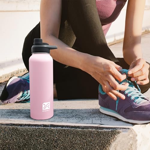 Image of DYSANKY Insulated Water Bottle | Thickened Stainless Steel Vacuum Metal | Portable Sports Water Jug for Gym and Hiking with Straw, Carrier Bag, Handle Strap | BPA-Free 40 oz, Pink
