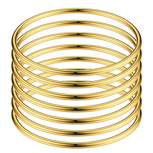 Tornado Lot de 7 bracelets lisses empilables multicolores en acier inoxydable plaqué or pour femme, Acier inoxydable, 6.8cmx3mm, 6.8cmx3mm