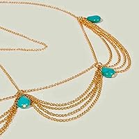 Vista 6 de Diadema bohemia turquesa dorada con borlas en capas, cadena de pelo gitano, festival, boda, tocado decorativo, accesorios para el cabello, regalos