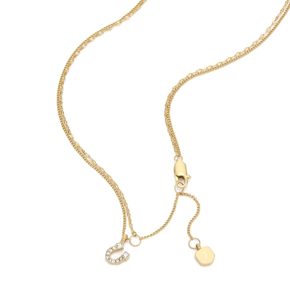 Fossil Collana da donna in acciaio inossidabile con chiusura a moschettone, tono oro, con ciondolo rotondo