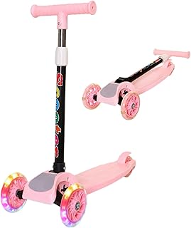 سكوتر للأطفال بثلاث عجلات دوارة مضيئة بتصميم قابل للطي وخفيف الوزن ومحمول بارتفاع قابل للتعديل للأنشطة الخارجية.