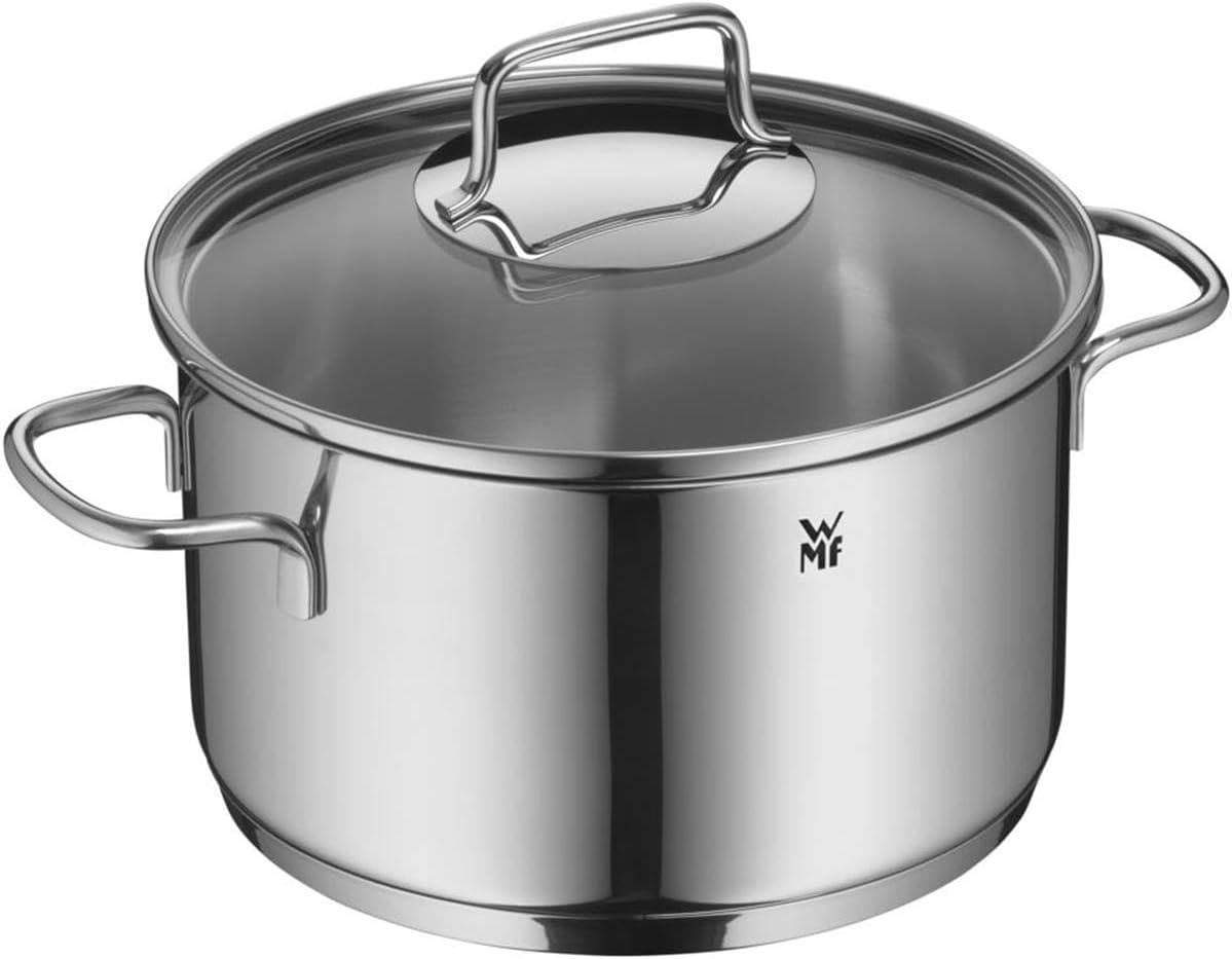 WMF Pot Set 4-Piece Astoria Pouring Rim Glass Lid Cromargan Stainless Steel Polished Suitable for Induction Hobs Dishwasher-Safe
