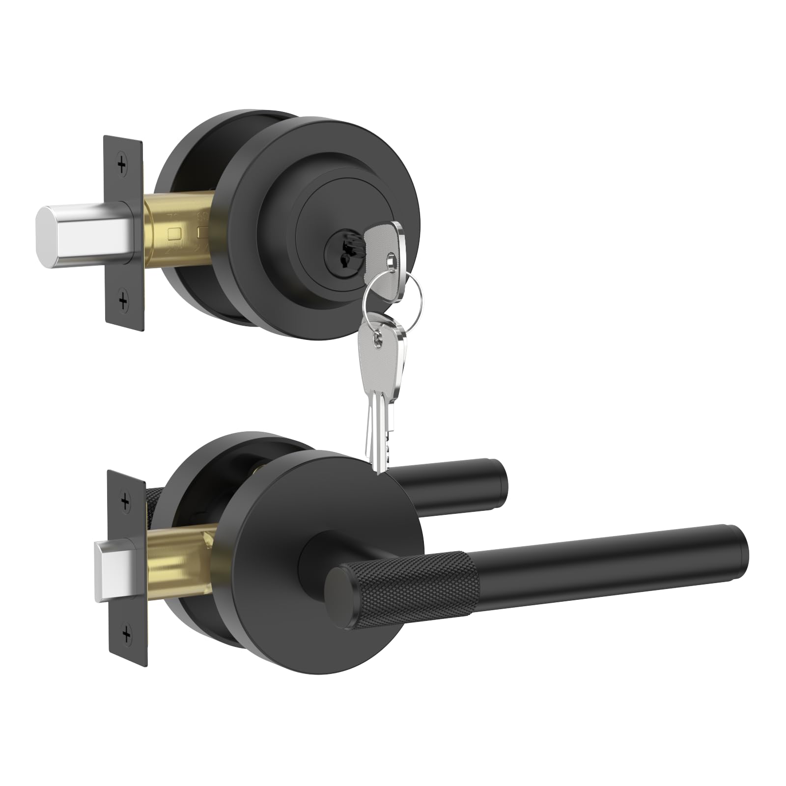 Photo 1 of Asidrama Premium Black Zinc-Alloy Front Door Lock Set: Double Cylinder Deadbolt, Heavy Duty Security Handleset for Left/Right Exterior Doors, Universal Entry Locks (2 Pack)