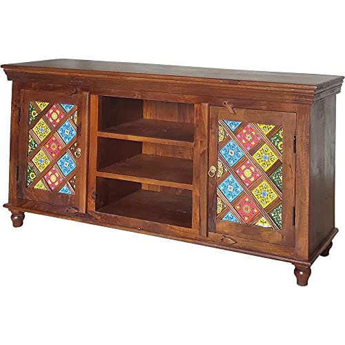 ETNIC ART - Credenza Indiana in Legno e decori ceramiche-147x72x40-JARX-34B