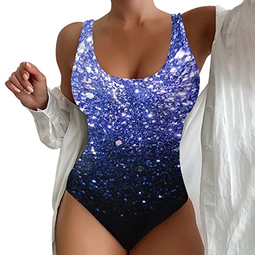 Traje de Baño Mujer Bañadores Reductores 2023 Traje de baño 1 Pieza para Mujer Playa para Tie Dyed 3D Impreso Verano Europeo y Bañador Efecto Vientre Plano (Blue, XL)
