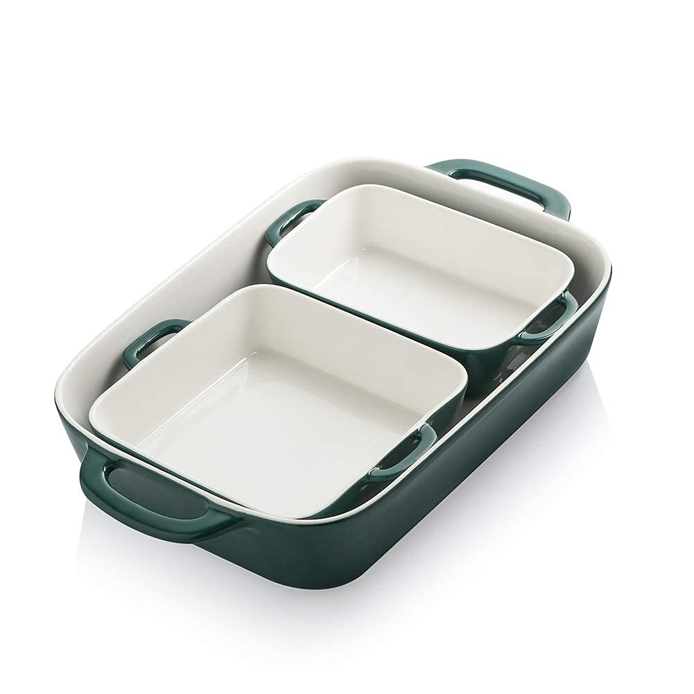 Ceramic Bakeware Set, Rectangle Baking Pan for Cooking, Kitchen, Cake Dinner, Banquet and Daily Use, 32cm x 22cm Porcelain Bakeware (Jade)