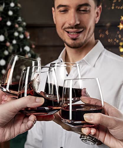 Stemless Wine Glasses Set Of 4-13.5Oz，Hand Blown Crystal Red White Wine Glasses - Unique Gifts For Him/Her For Wedding, Birthday, Christmas, Father's Day, Anniversary - Clear. #TOP2