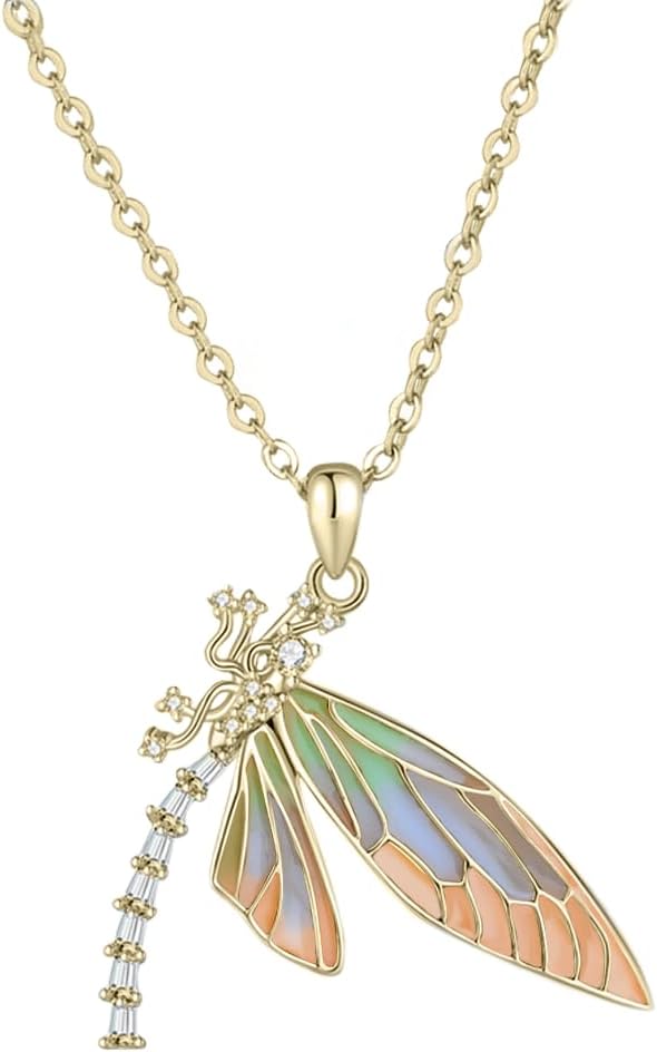 925 Sterling Silver Dragonfly Necklace Zircon Pendant Gift for Valentine's Day