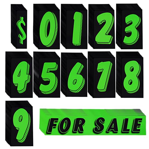 Vinyl Number Stickers for Cars - 12 Dozen (144 Pcs) 7 1/2 Inches Large Chartreuse Windshield Pricing Stickers | Car Dealership Supplies Car Lot Pricing Numbers and for Sale Sign for Auto Window