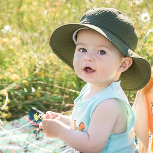 HONGTEYA Baby Sun Hat Wide Brim Adjustable Toddler Beach Bucket Hat Green — view 6
