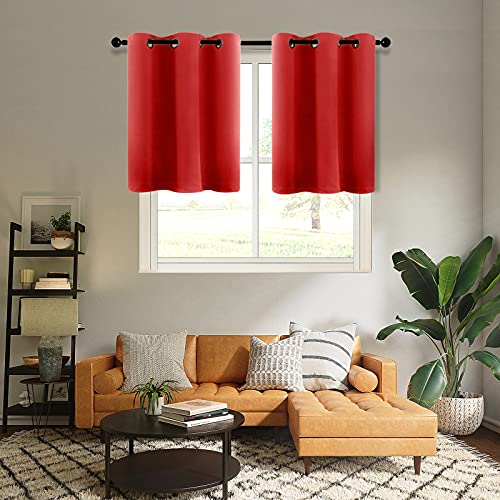 Mrtrees Christmas Blackout Short Tier Curtains, Kitchen Tiers Room Darkening, Triple Weave Cafe Curtains Bathroom Small Window Curtain Treatment Set Grommet Top(2 Panels, 42X36 Inches, Red) #TOP5