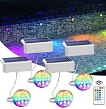 Solar Pool Lights, Solar Powered Submersible LED Lights with Remote IP68 Waterproof Swimming Pool Lighting, 16 Colors Underwater Pool Light for Above Ground Inground Pool, Pond (White,4 Pack)