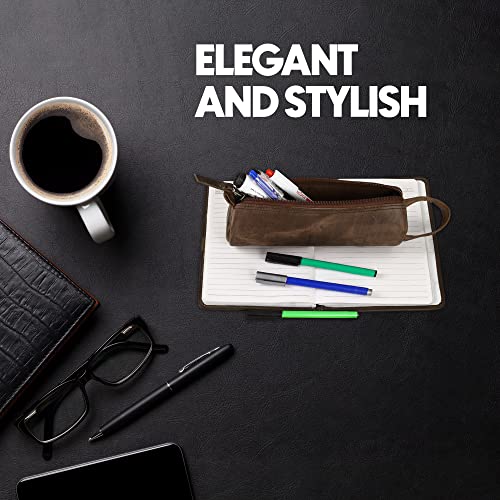 Leathercon Cylindrical Genuine Leather Pencil Case - Classic Leather Pencil Pouch For Artists & Makeup Tools. Vintage Leather Zipper Pouch For College & Office Use – Rustic Brown #TOP5