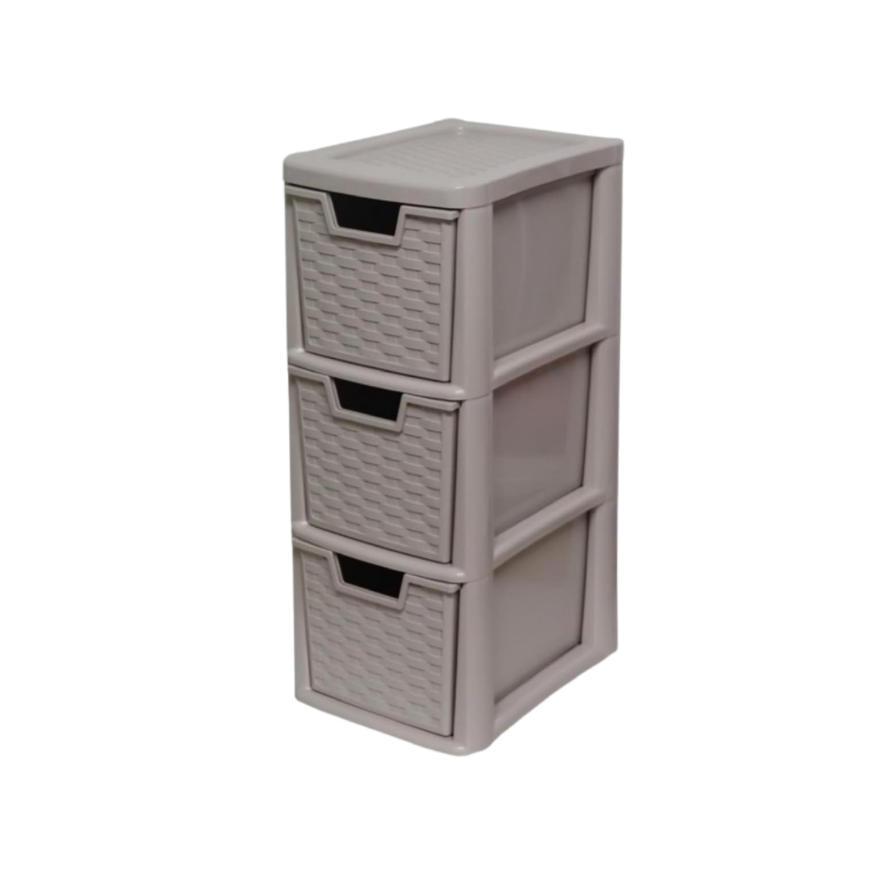 KYY'Z Rattan Effect 3 Drawer Plastic Storage Organizer- Multipurpose Storage Drawer Unit Home Kitchen Office School Garage Bedroom Bathroom Stationery Toys 25Dx19Wx 48Hcm (Mushroom, 3 Tier)