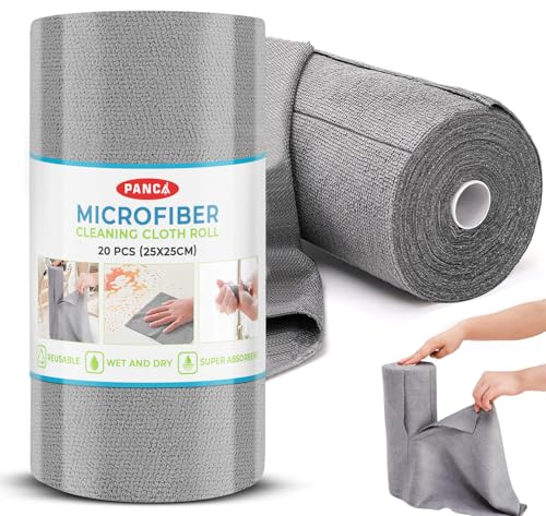 Image of PANCA Microfiber Cleaning Cloth Roll 25x25 cm Reusable Tear-Away Towels | Super Absorbent Lint-Free Cleaning Wipes for Home, Kitchen, Car, Glass, Laptop & Floor Cleaning (20 Sheets)