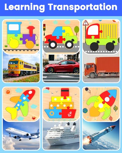 Benresive Wooden Toddler Puzzles for Boys Girls Age 1 2 3, 6 Pack Montessori Vehicle Toys, Educational Preschool Learning Toys, Great Birthday Gifts for Toddlers - Image 4