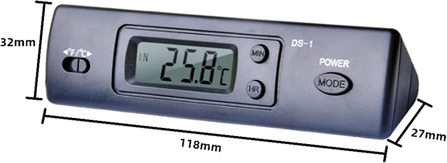 DS-1 Car Thermometer LCD Display C/F Clock Temperature Sensor Controller Indoor Outdoor Thermostat with Probe